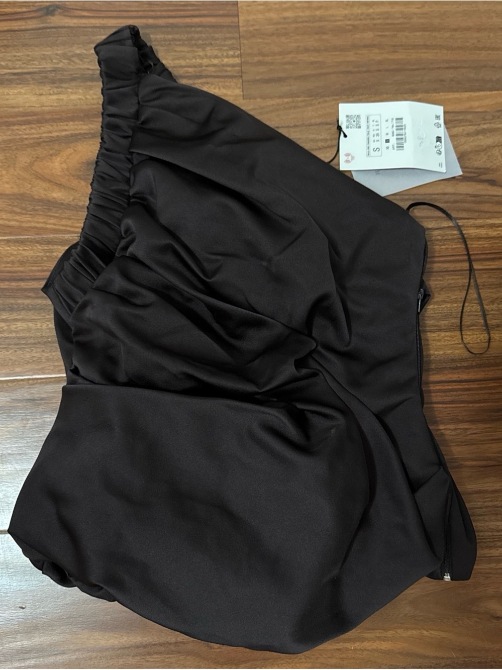 Zara Black One-Shoulder Satin-Look Top